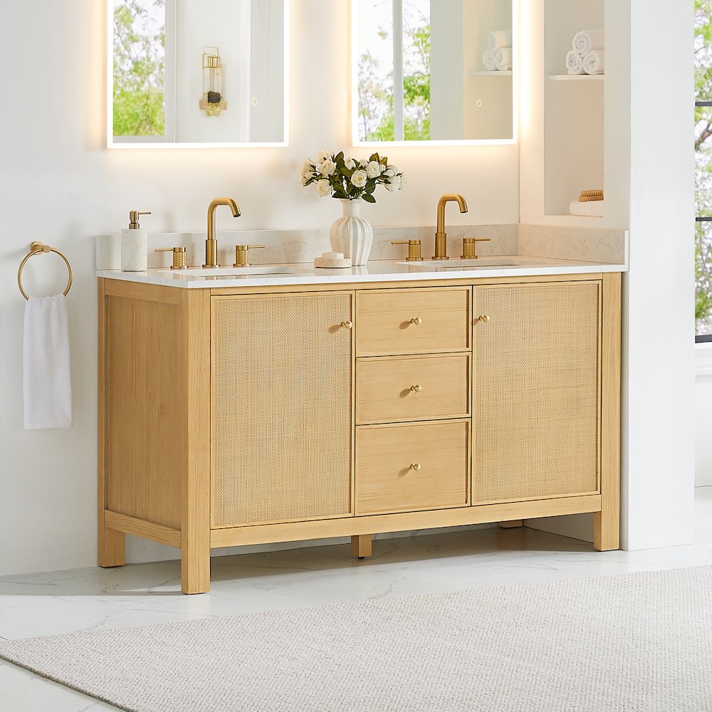 Cedar 60" Double Bathroom Vanity in Natural Wood. Picture 3