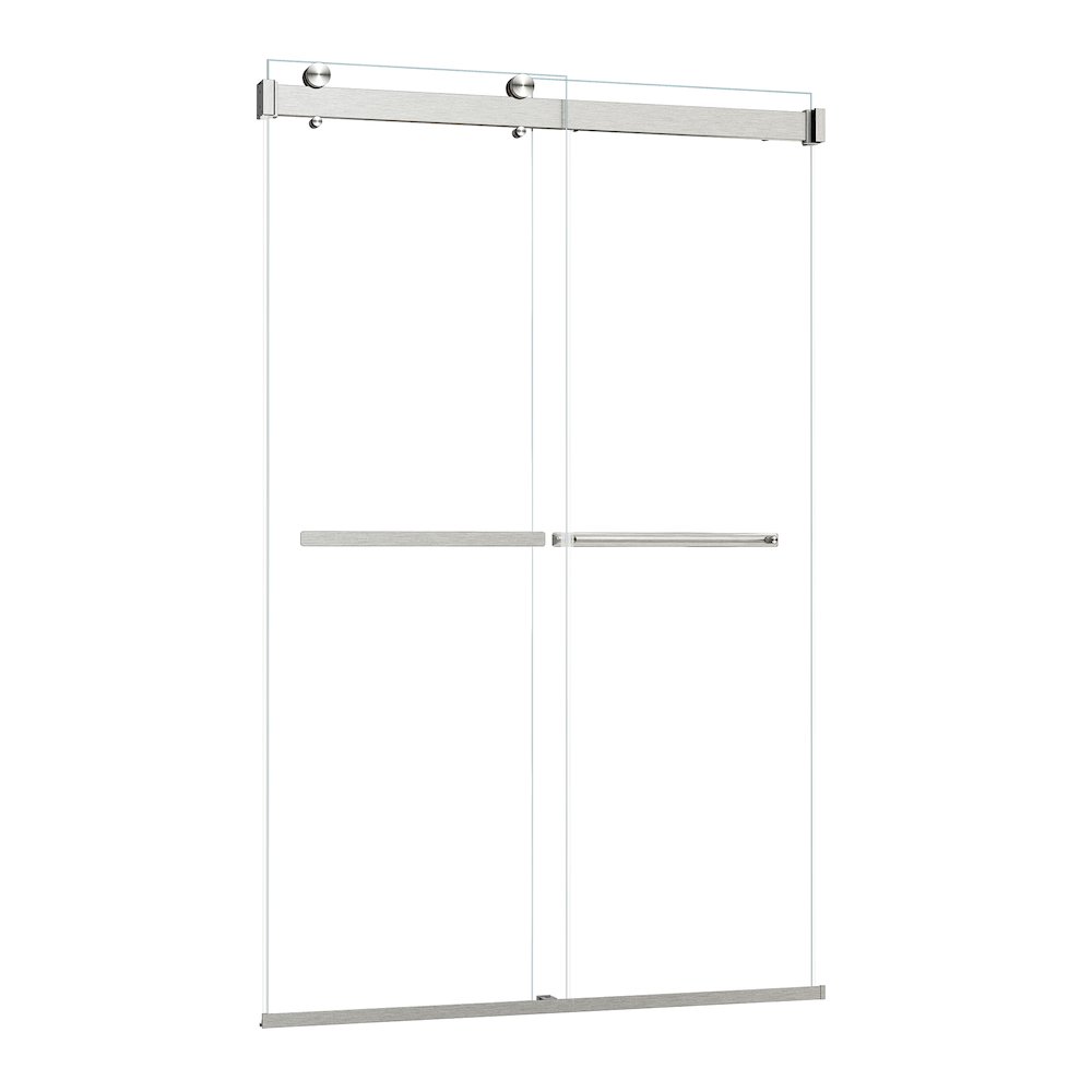 By Pass Frameless Shower Door in Brushed Nickel with Clear Glass. Picture 2