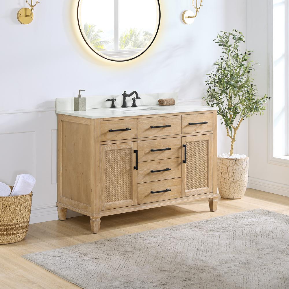 Single Bathroom Vanity in Weathered Fir with Stone Countertop without Mirror. Picture 3