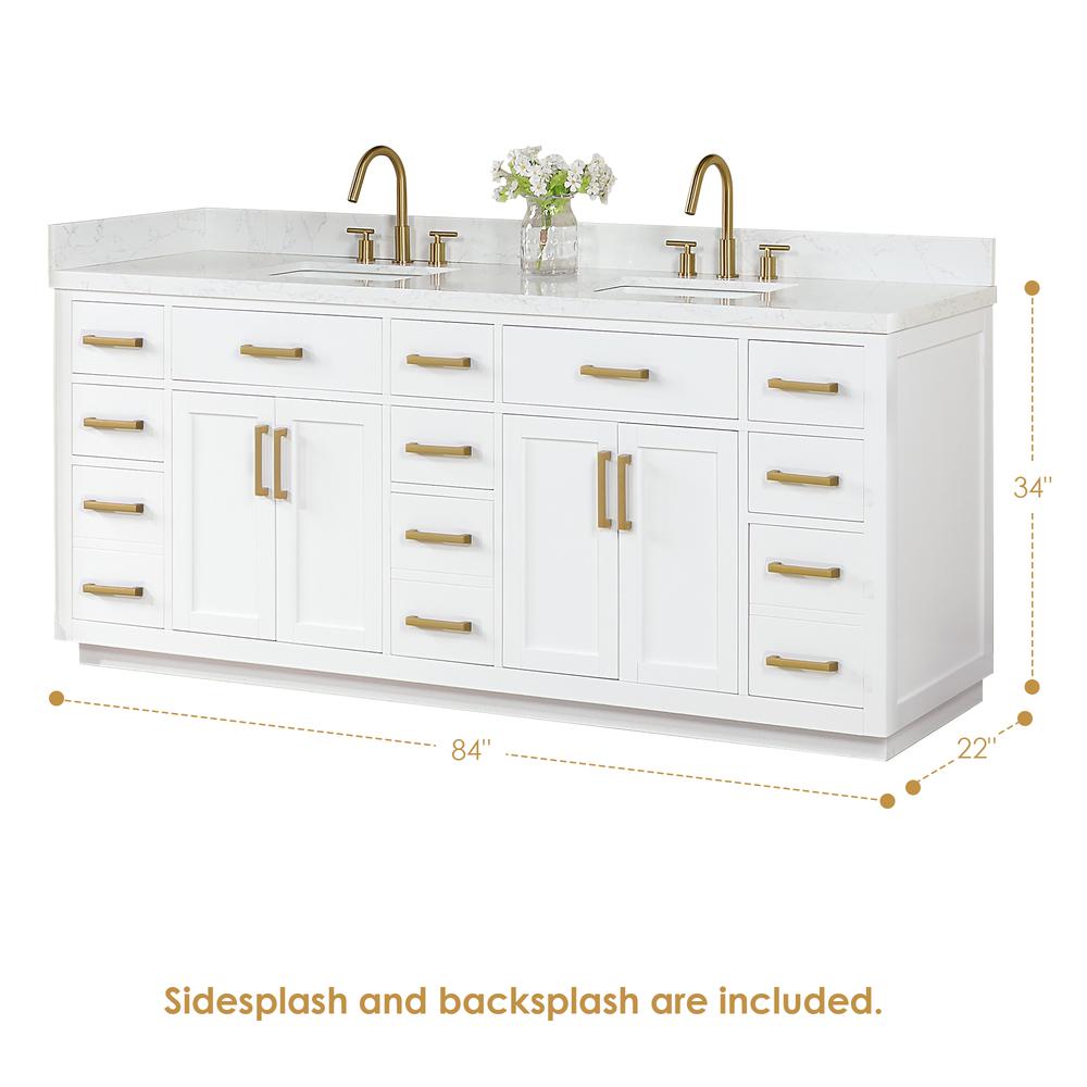84" Double Bathroom Vanity in White with Mirror. Picture 3