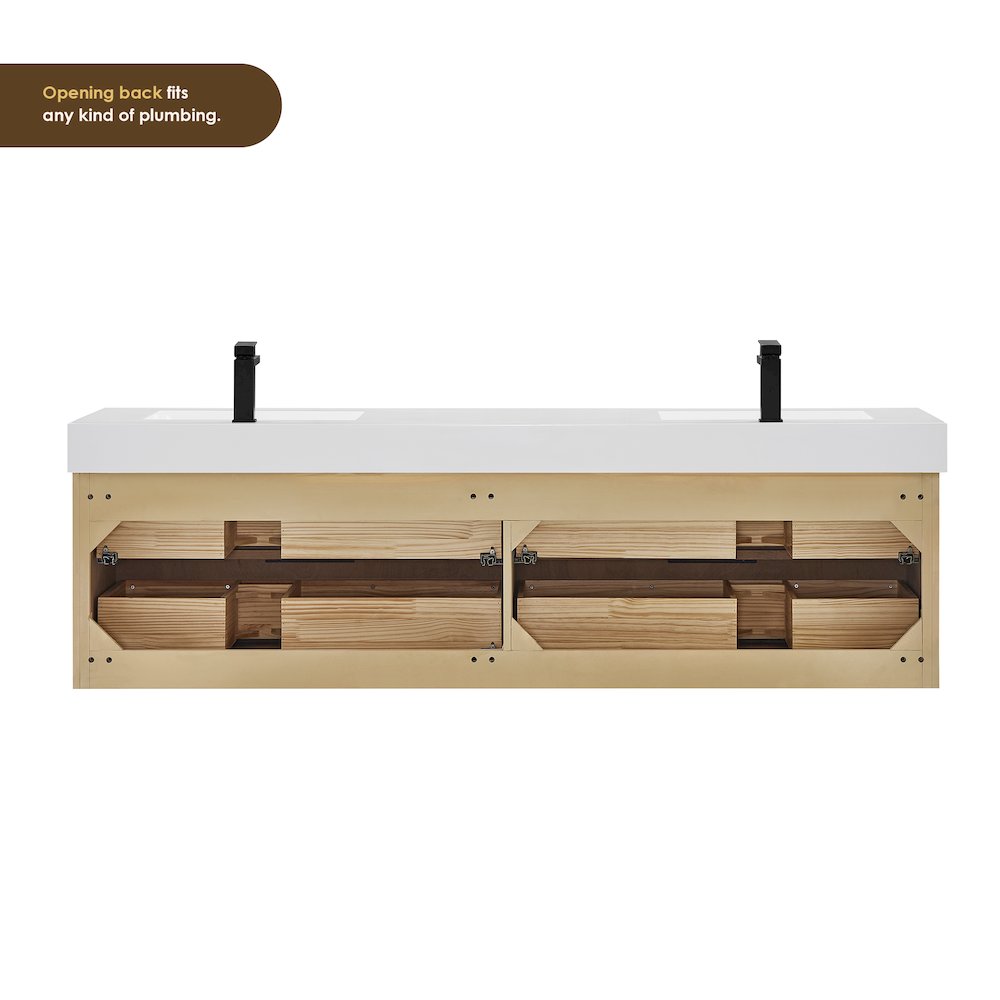 Double Bathroom Vanity in Nature Brown White Artificial Drop-in Sink. Picture 11