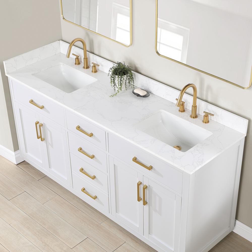 72" Double Bathroom Vanity in White with Mirror. Picture 7