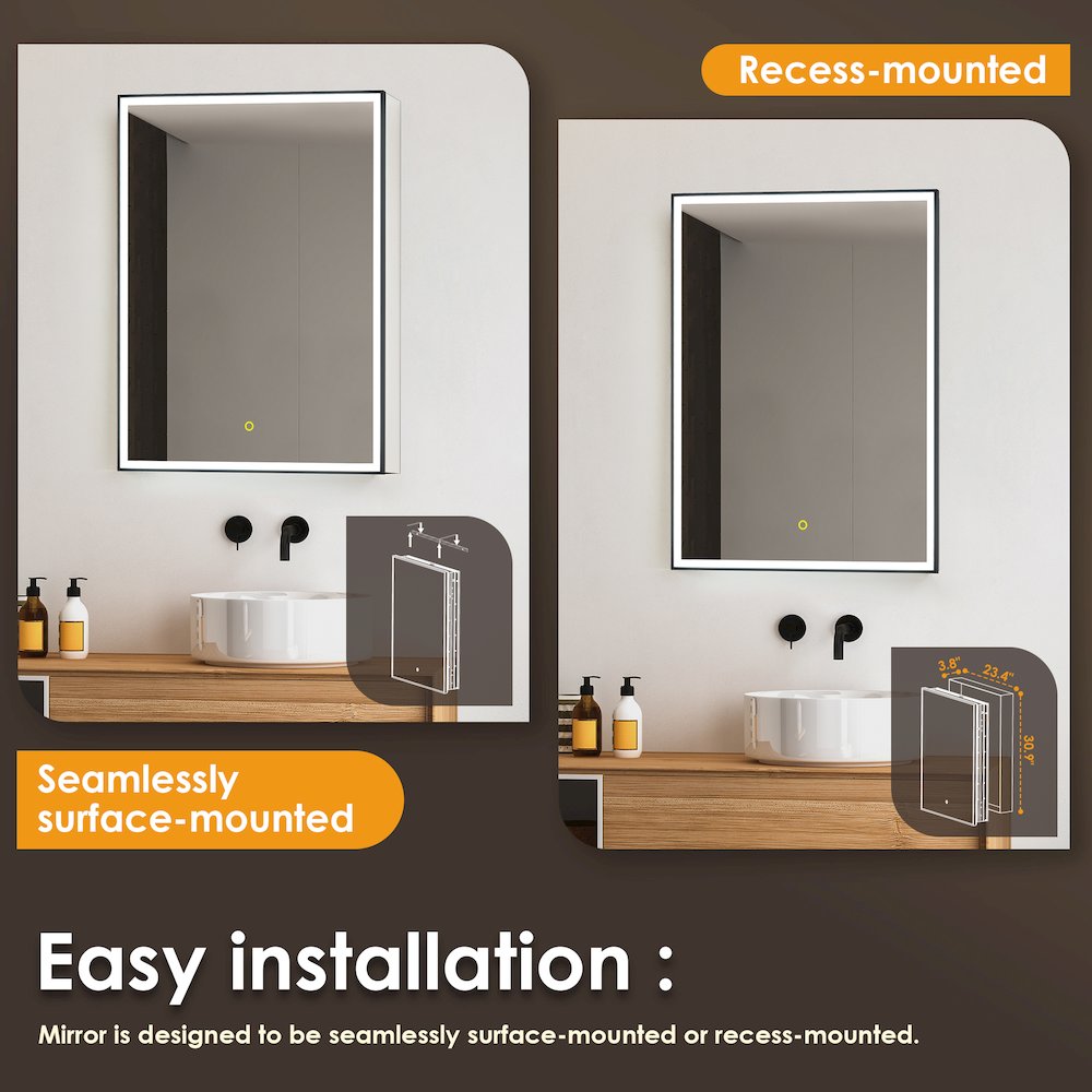 24"x32" Rectangular Bathroom Black Aluminum Mirror Medicine Cabinet. Picture 15