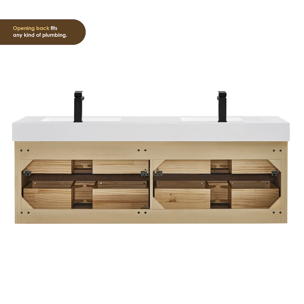Double Bathroom Vanity in Nature Brown White Artificial Drop-in Sink. Picture 11