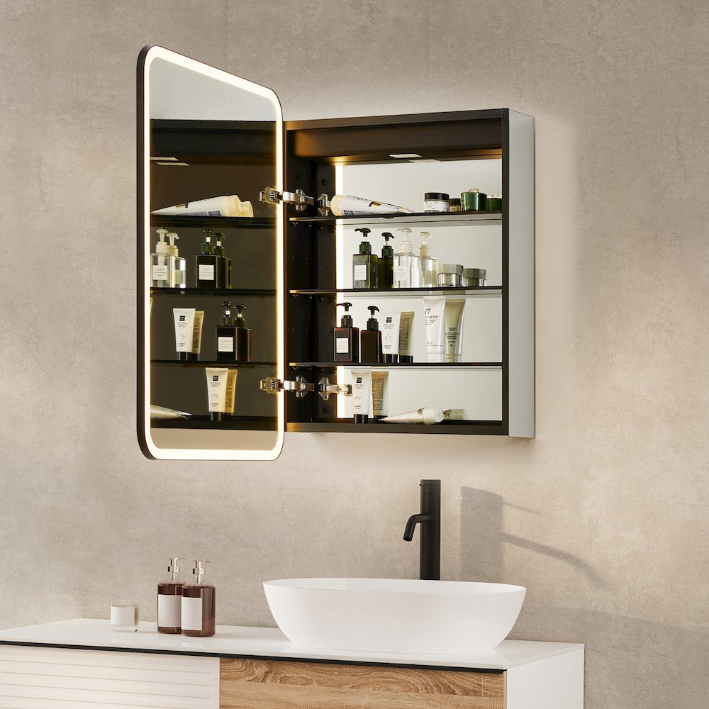 24"x32" Rectangular Bathroom Black Aluminum Mirror Medicine Cabinet. Picture 7