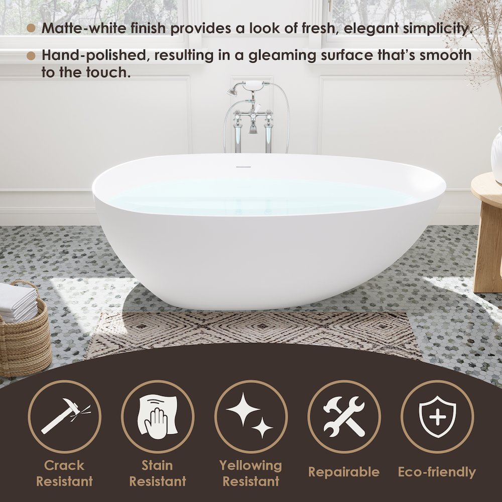 67" x 34" Solid Surface Soaking Bathtub and Integrated Overflow. Picture 15