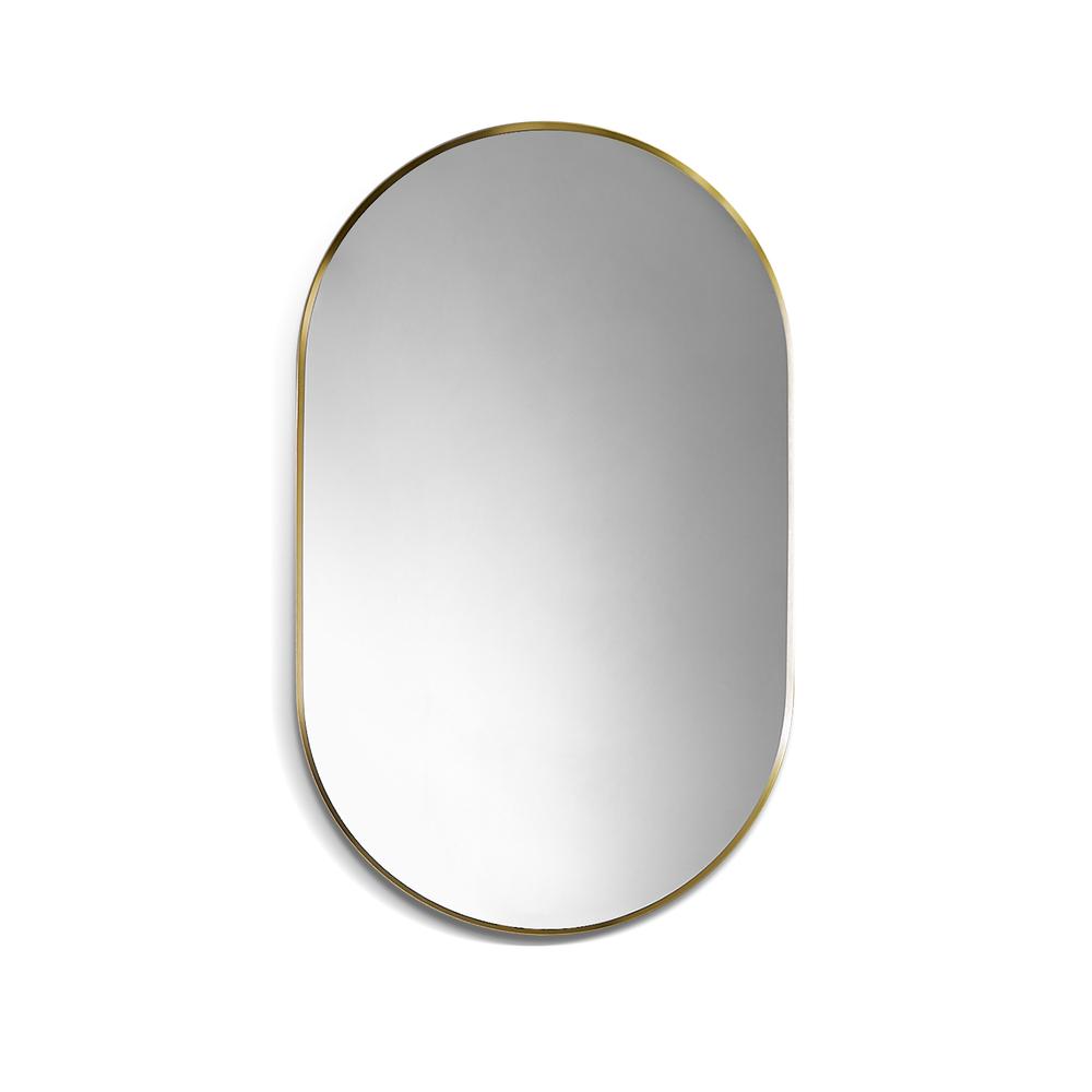 Ispra 36" Oval Bathroom/Vanity Brushed Gold Aluminum Framed Wall Mirror. Picture 1