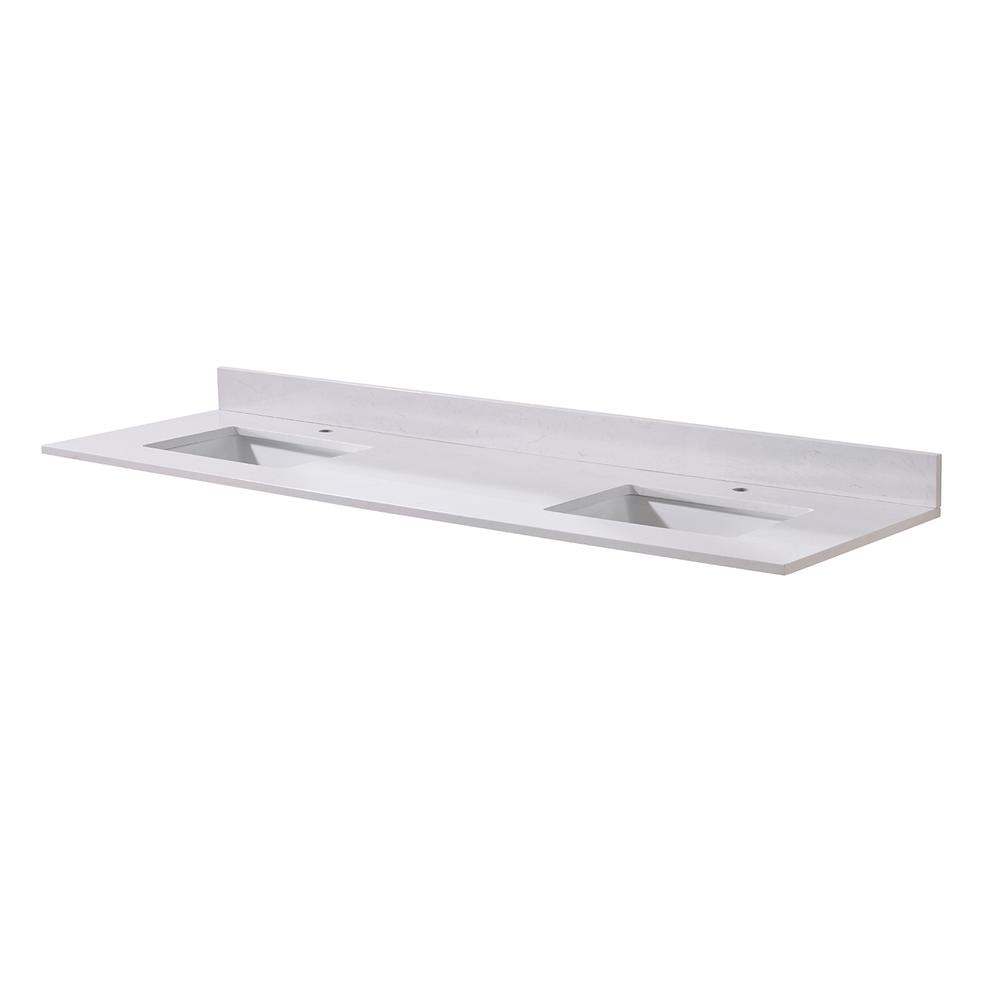 73 in. Composite Stone Vanity Top in Jazz White with White Sink. Picture 3