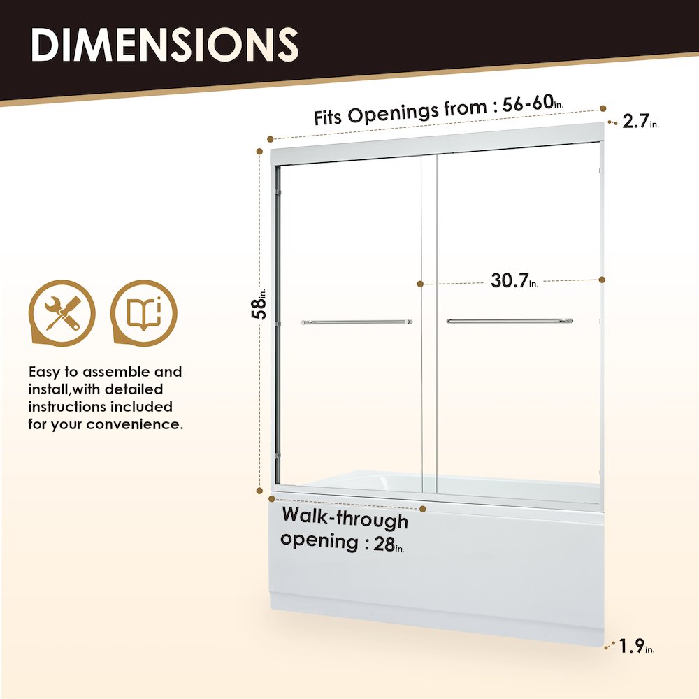 Framed Tub Door in Polished Chrome with Clear Glass. Picture 14