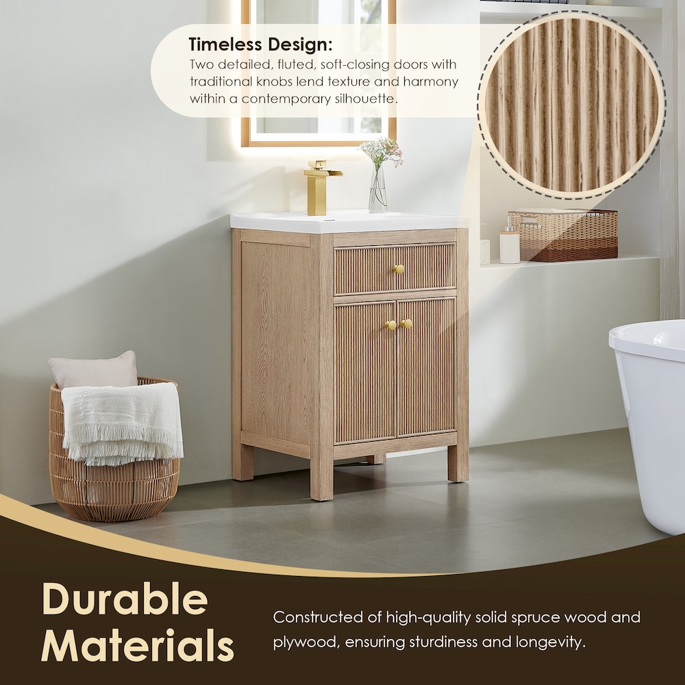 Cerrito 24" Single Bathroom Vanity in Natural Oak. Picture 6