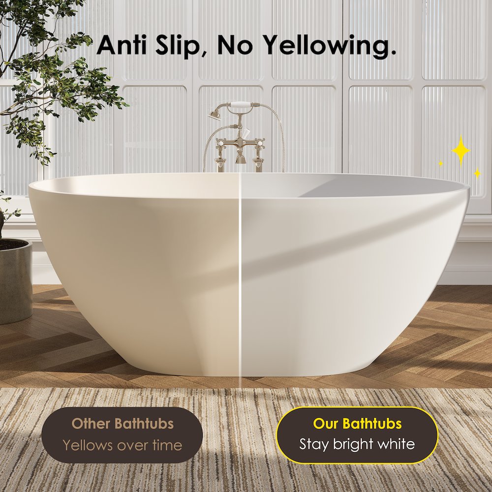 55" x 30" Solid Surface Soaking Bathtub and Integrated Overflow. Picture 16