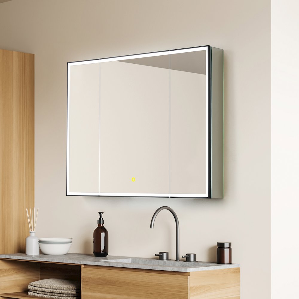 48"x32" Rectangular Bathroom Black Aluminum Mirror Medicine Cabinet. Picture 6