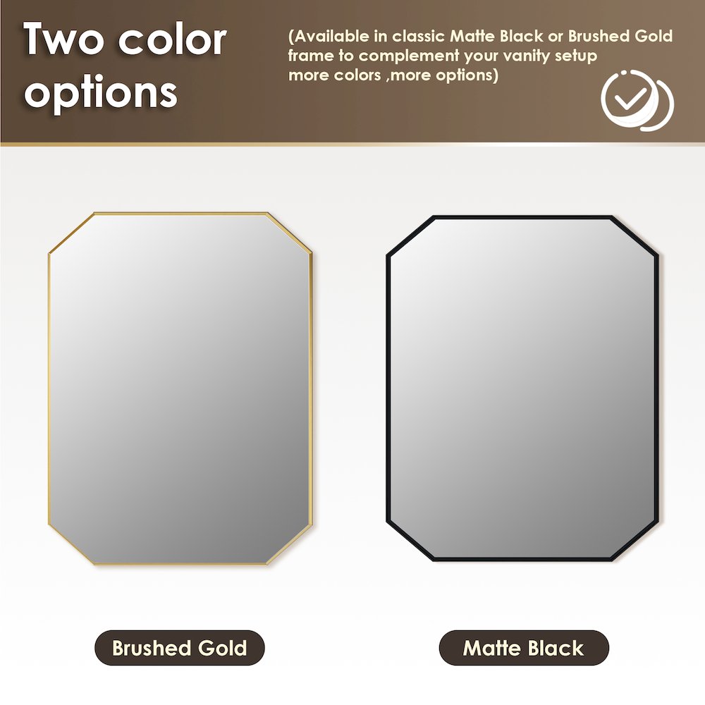 36"x30" Octagon Aluminum Framed in Matte Black Modern Bathroom Wall Mirror. Picture 13