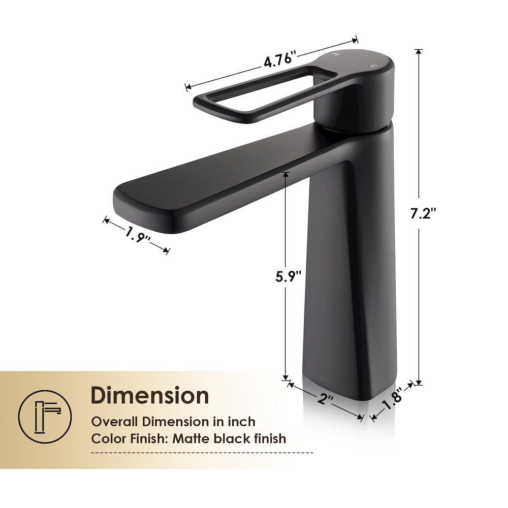Single Hole Single-Handle Bathroom Faucet in Matte Black. Picture 11