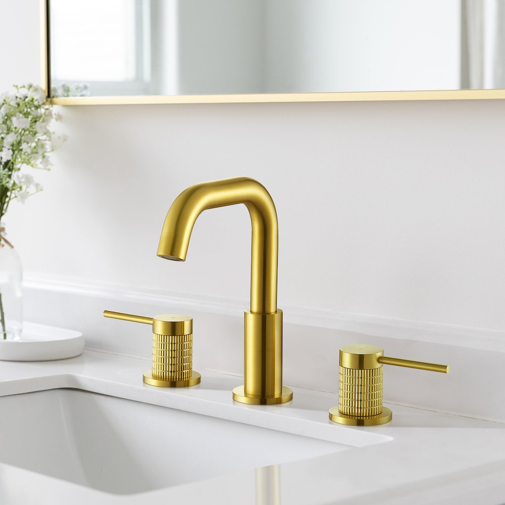 8. in Widespread 2-Handle Bathroom Faucet in Brushed Gold. Picture 6
