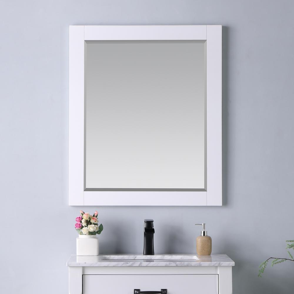 28" Rectangular Bathroom Wood Framed Wall Mirror in White. Picture 4