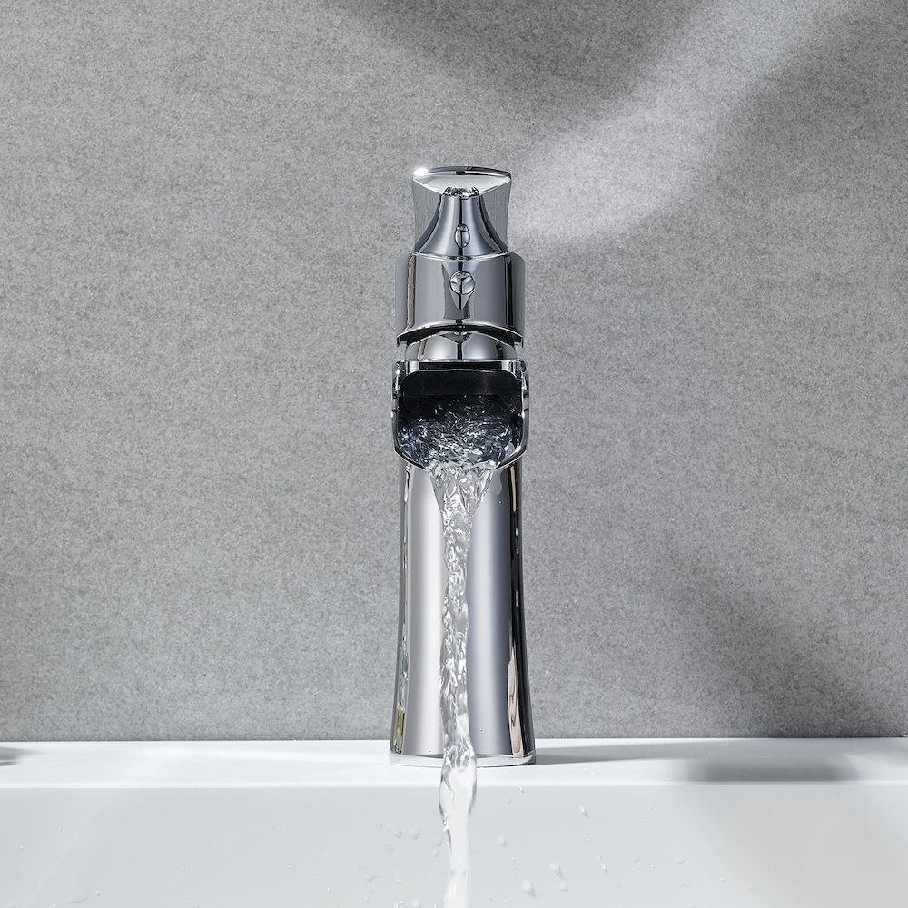 Single Hole Single-Handle Waterfall Bathroom Faucet in Polished Chrome. Picture 5
