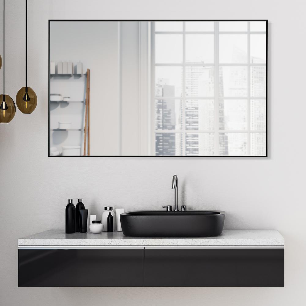 Sassi 48" Rectangle Bathroom/Vanity Matt Black Aluminum Framed Wall Mirror. Picture 9