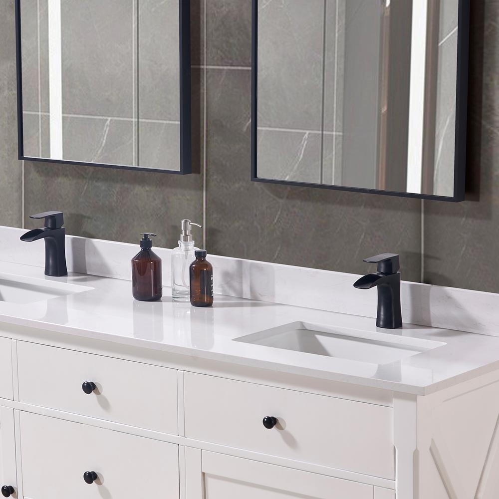 73 in. Composite Stone Vanity Top in Jazz White with White Sink. Picture 6