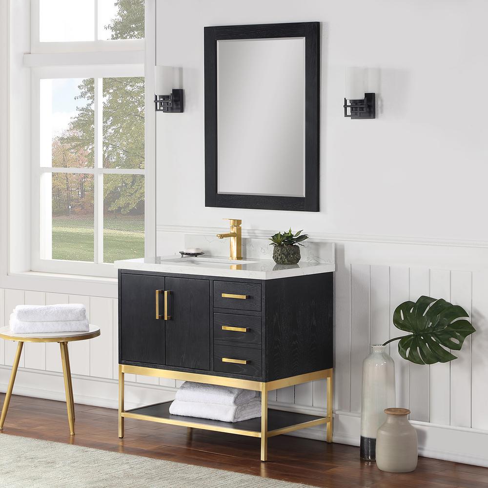 36" Single Bathroom Vanity Set in Black Oak with Mirror. Picture 4