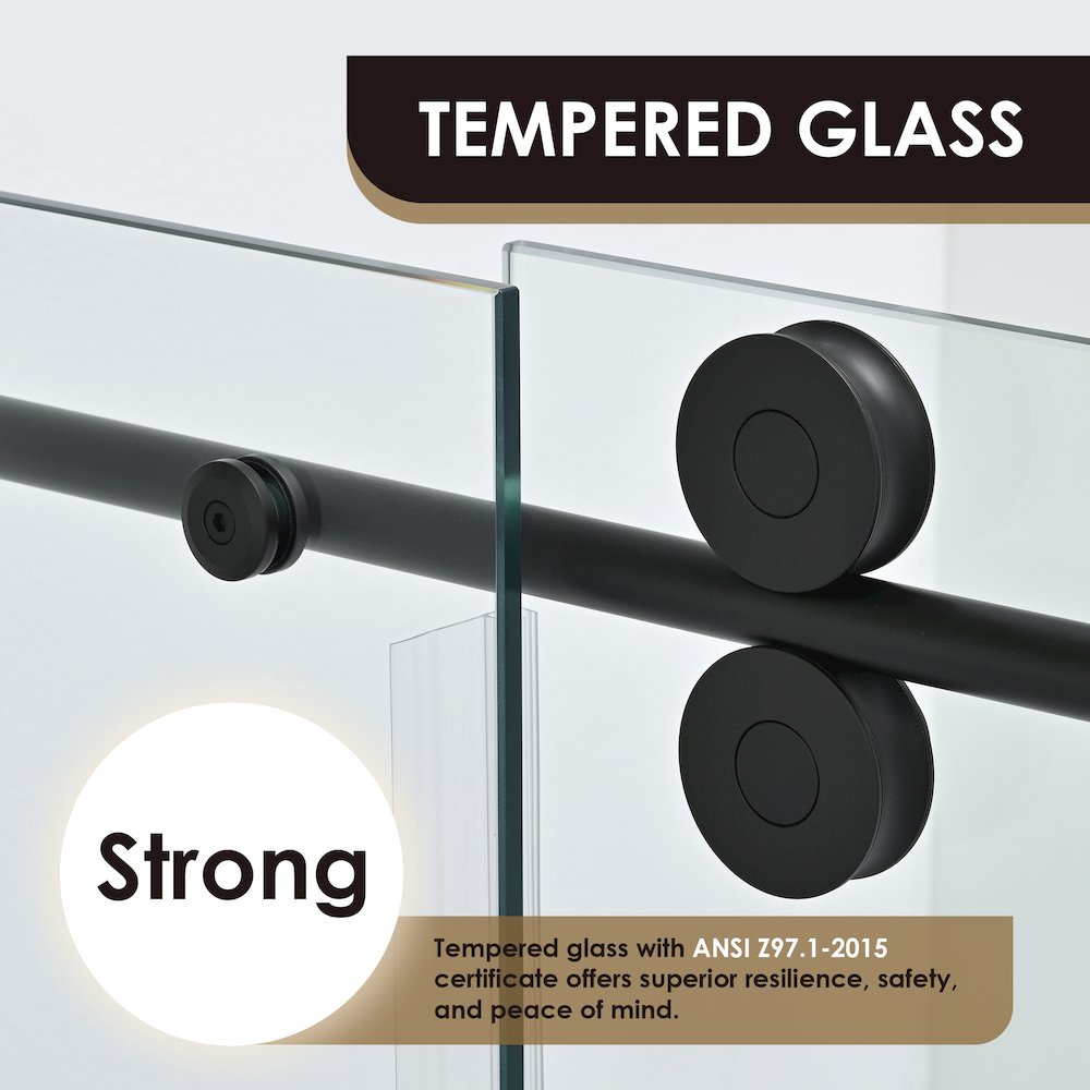 Single Sliding Frameless Shower Door in Matte Black with Clear Glass. Picture 10