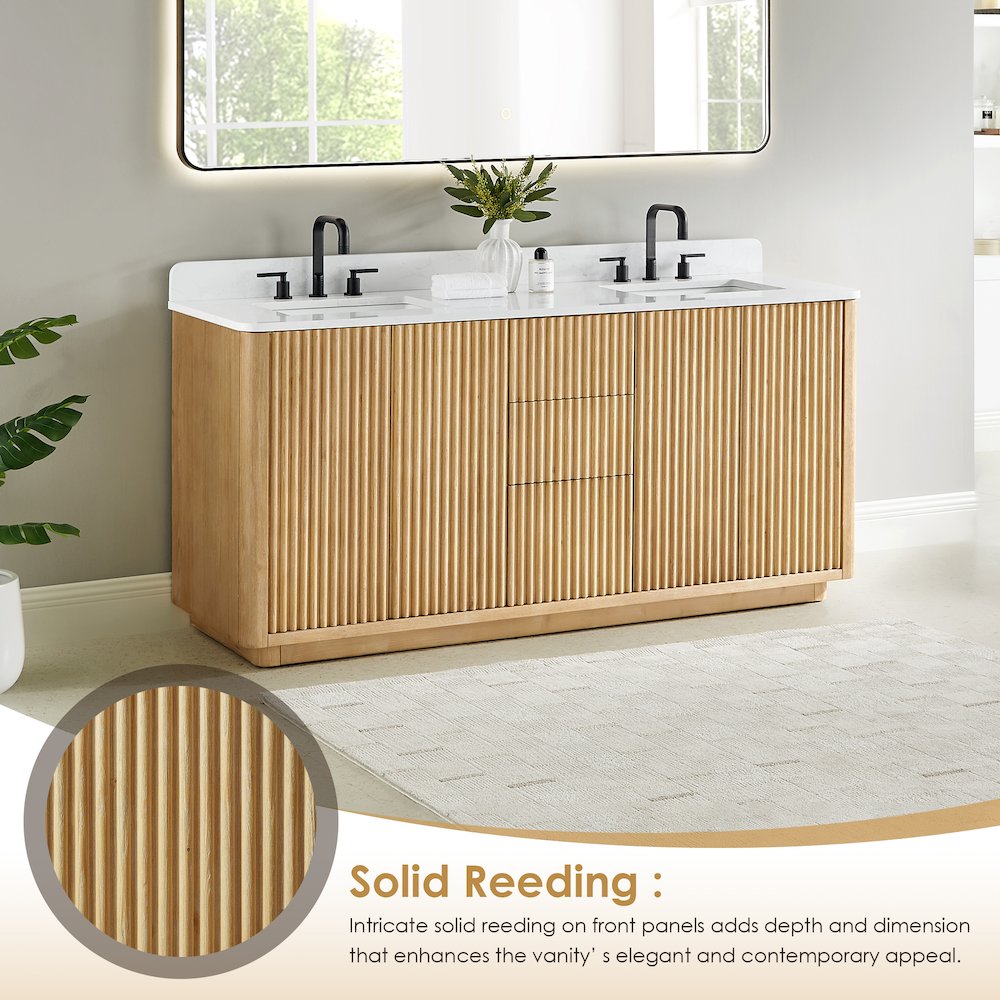 72" Double Bathroom Vanity in Washed Light Brown with Grain White. Picture 6