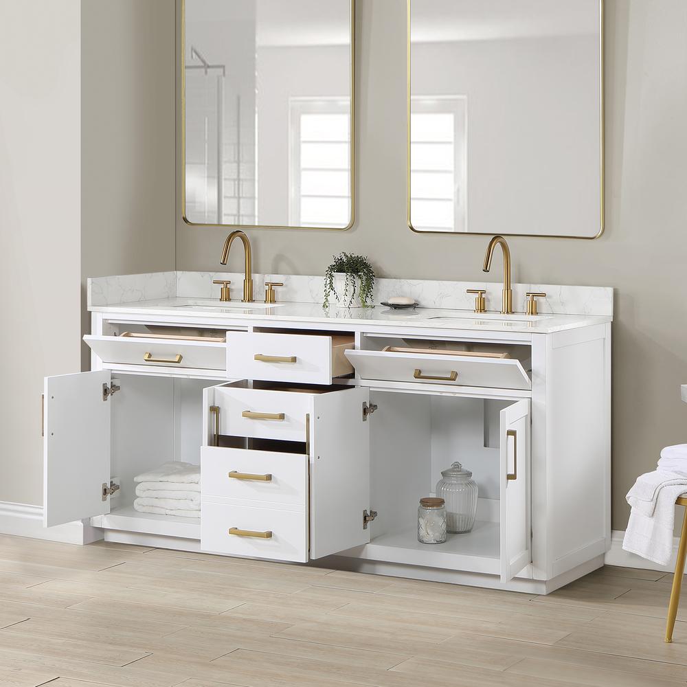 72" Double Bathroom Vanity in White without Mirror. Picture 11
