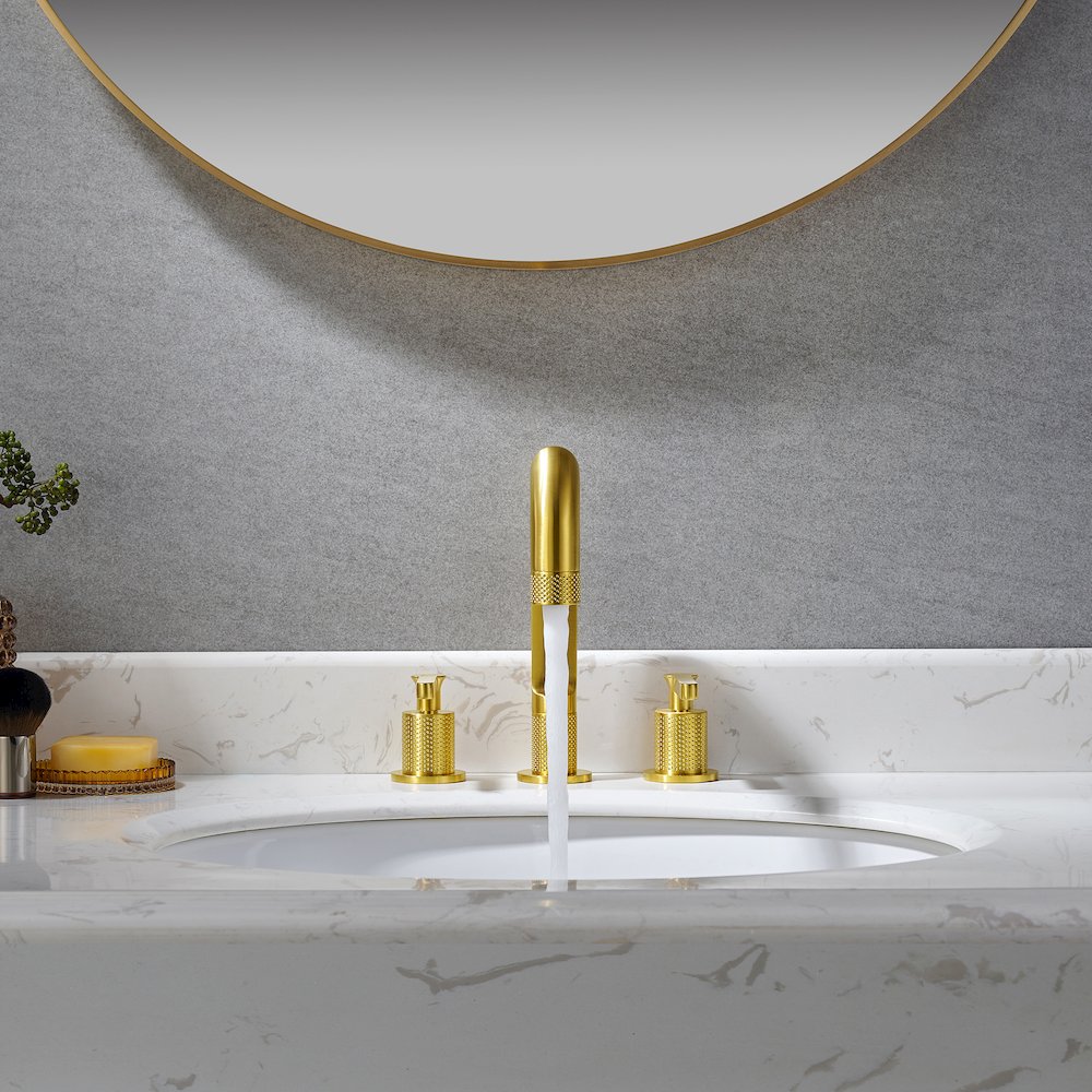 8. in Widespread 2-Handle Bathroom Faucet in Brushed Gold. Picture 3