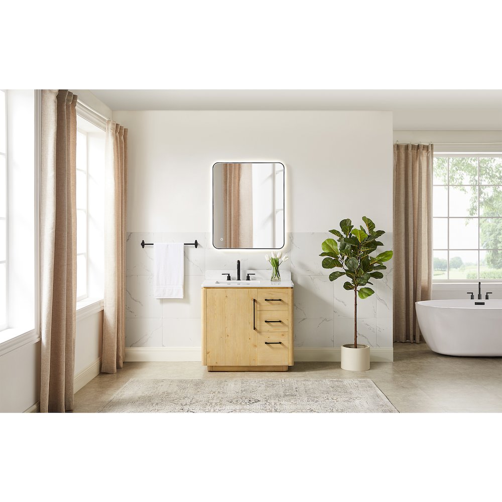 36" Single Bathroom Vanity in Nature Brown with Grain White. Picture 14