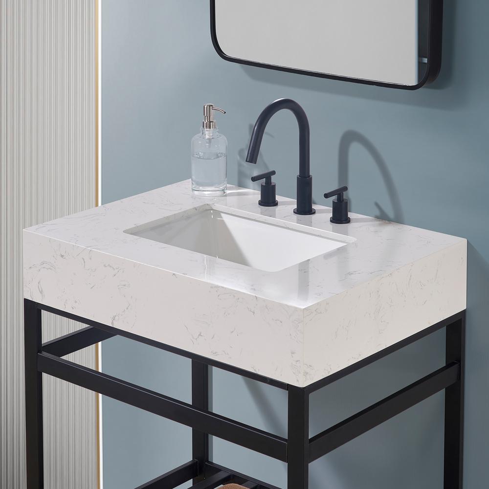 30. in Composite Stone Vanity Top in Aosta White Apron with White Sink. Picture 6