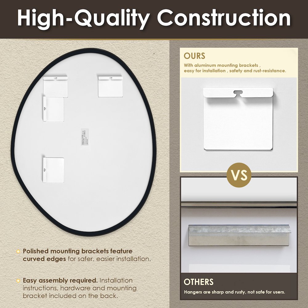 28"x36" Irregular Aluminum Framed in Matte Black Modern Bathroom Wall Mirror. Picture 10