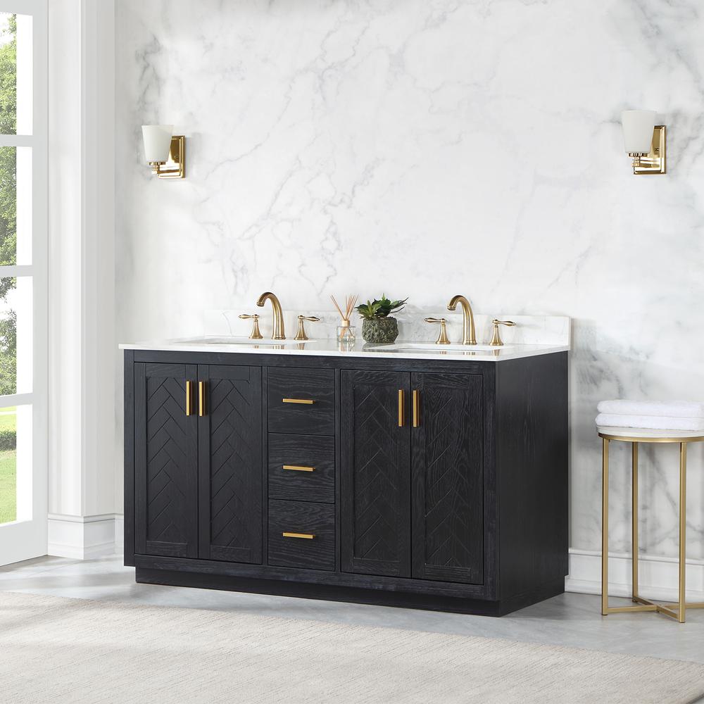 60" Double Bathroom Vanity Set in Black Oak without Mirror. Picture 4
