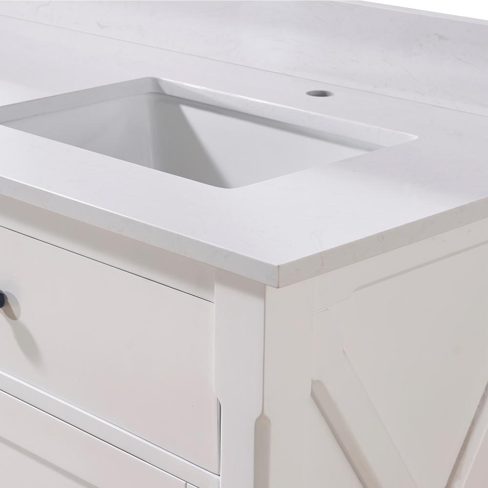 73 in. Composite Stone Vanity Top in Jazz White with White Sink. Picture 5