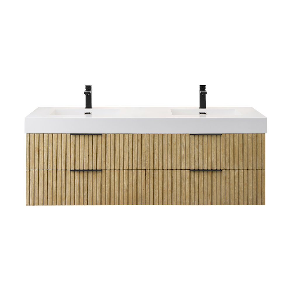 Double Bathroom Vanity in Nature Brown White Artificial Drop-in Sink. Picture 1