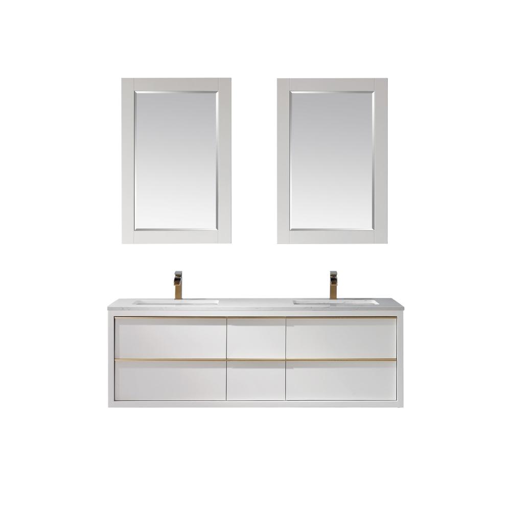60" Double Bathroom Vanity Set in White with Mirror. Picture 1