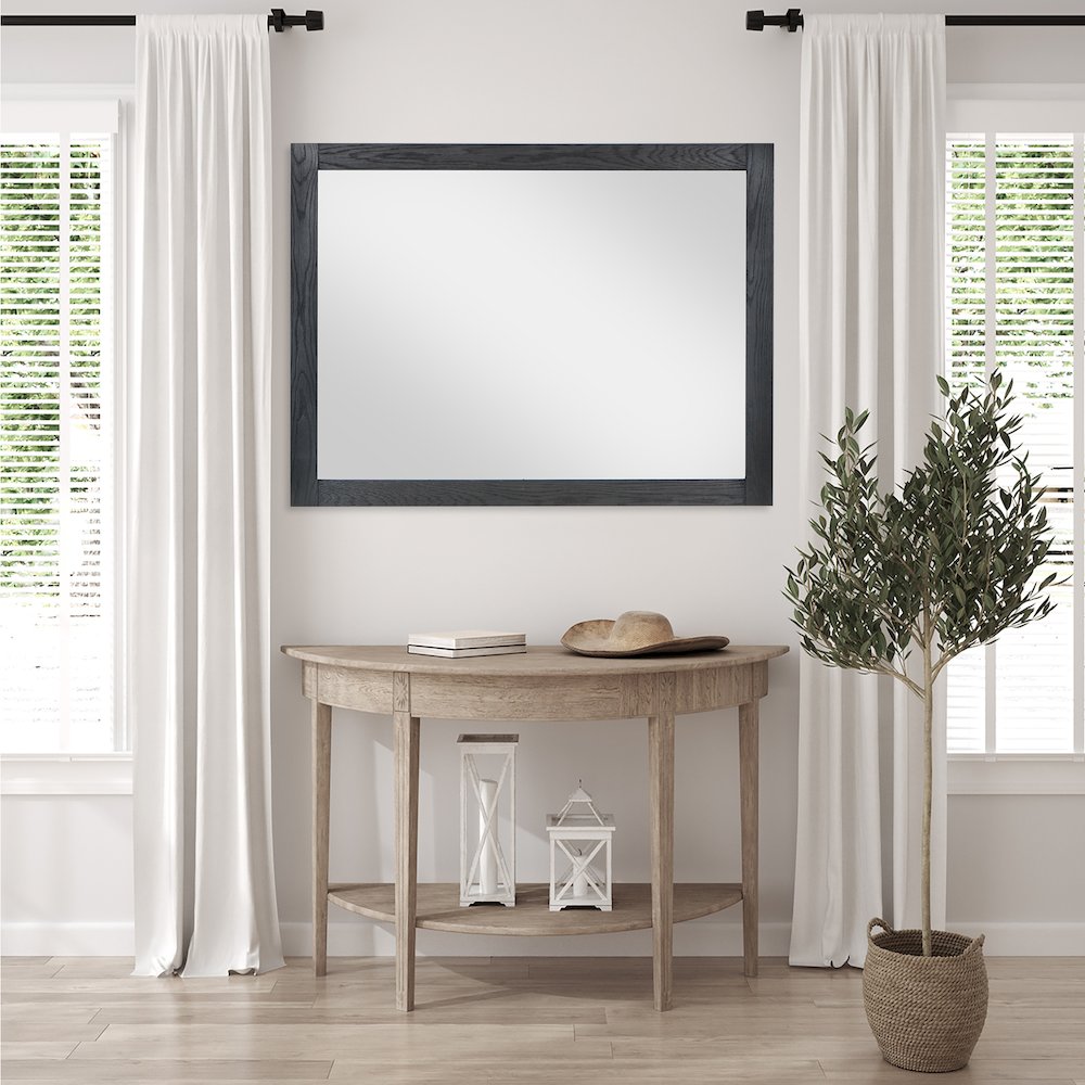 48" Rectangular Bathroom Wood Framed Wall Mirror in Brown Oak. Picture 9
