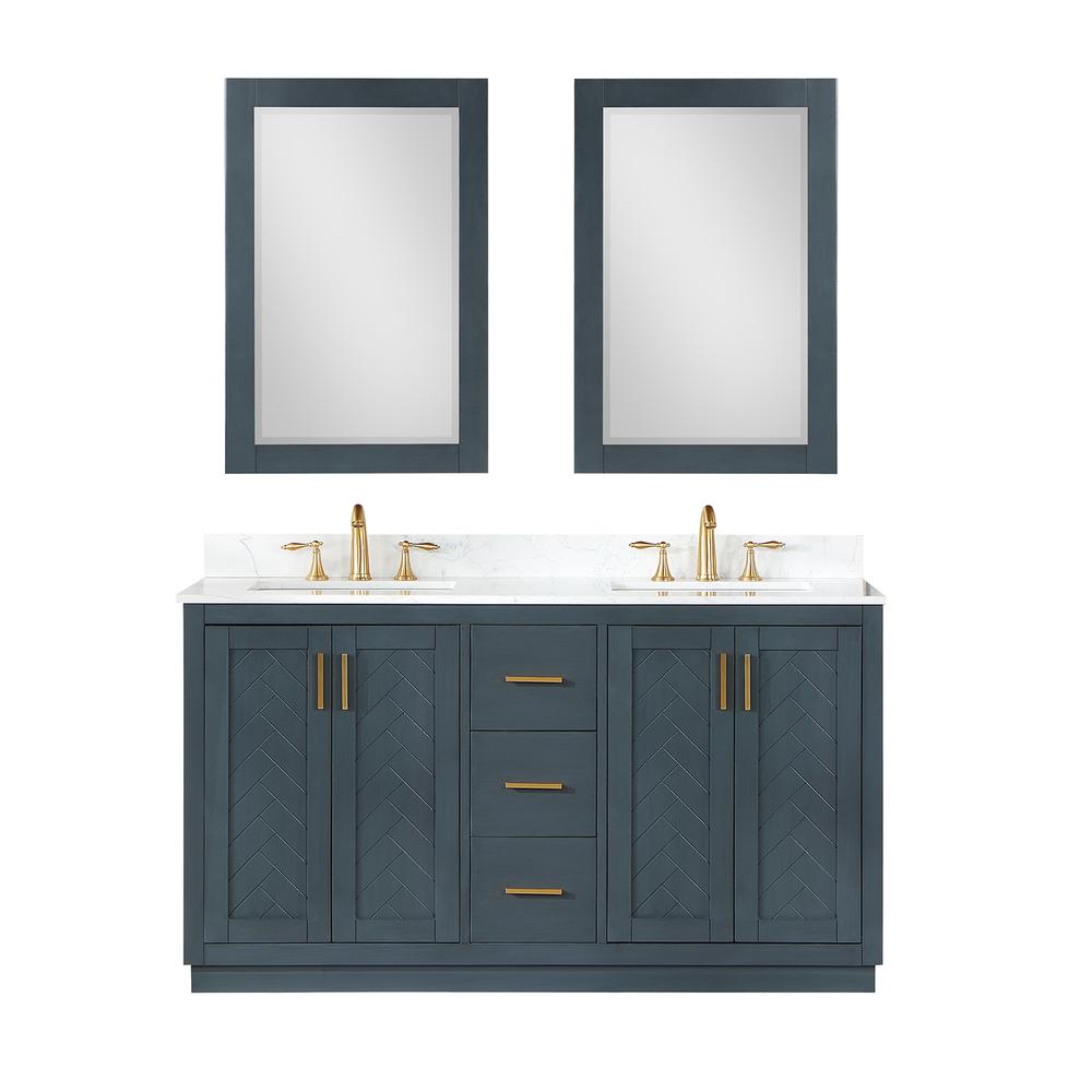 60" Double Bathroom Vanity Set in Classic Blue with Mirror. Picture 1