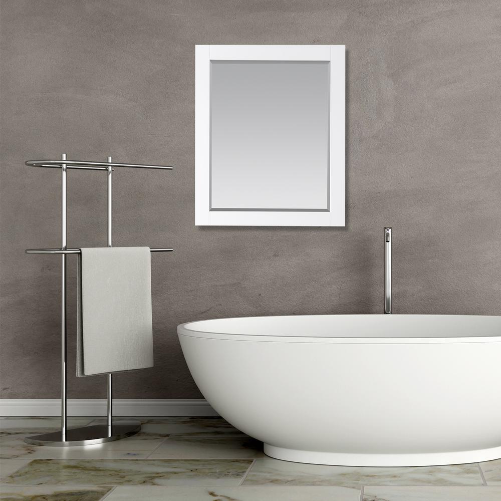 28" Rectangular Bathroom Wood Framed Wall Mirror in White. Picture 8