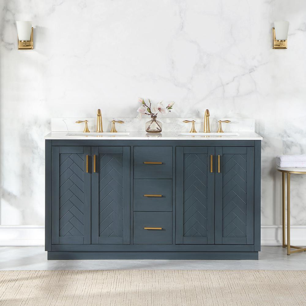 60" Double Bathroom Vanity Set in Classic Blue without Mirror. Picture 3