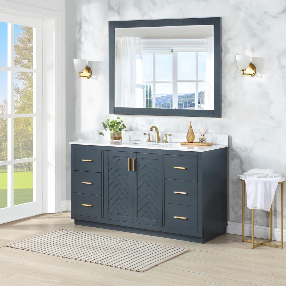 60" Single Bathroom Vanity Set in Classic Blue with Mirror. Picture 5