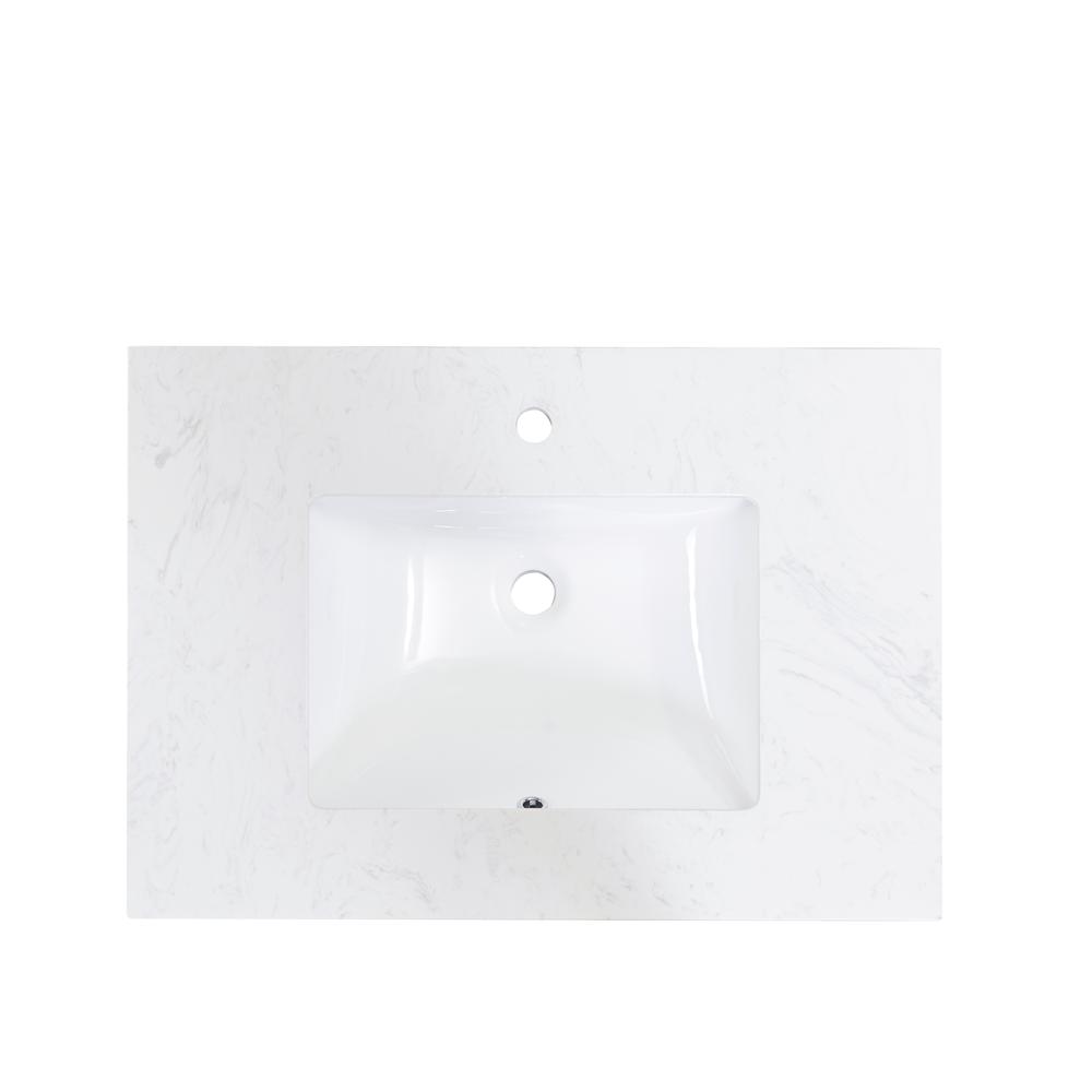 31 in. Composite Stone Vanity Top in Aosta White with White Sink. Picture 8