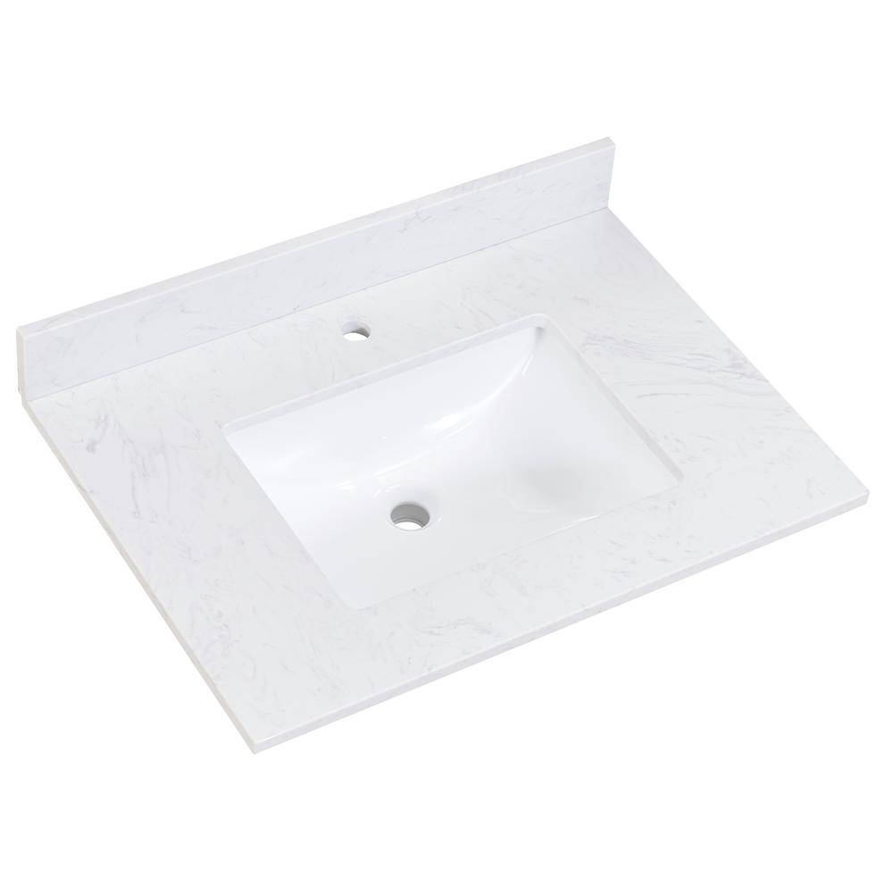 31 in. Composite Stone Vanity Top in Aosta White with White Sink. Picture 3