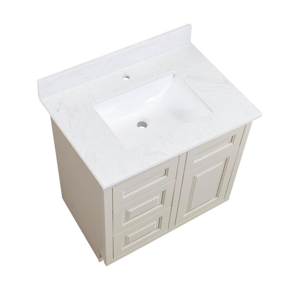 31 in. Composite Stone Vanity Top in Aosta White with White Sink. Picture 9