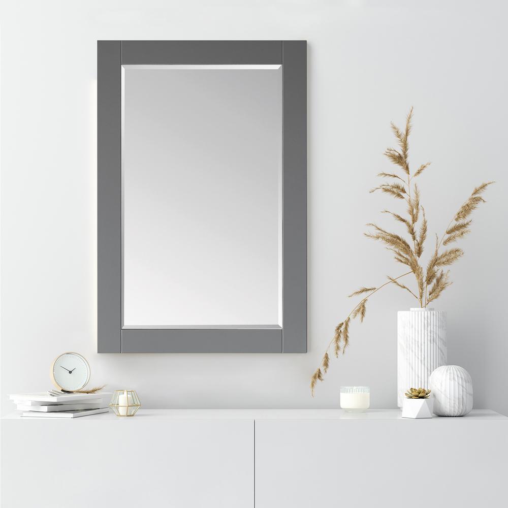 24" Rectangular Bathroom Wood Framed Wall Mirror in Gray. Picture 4
