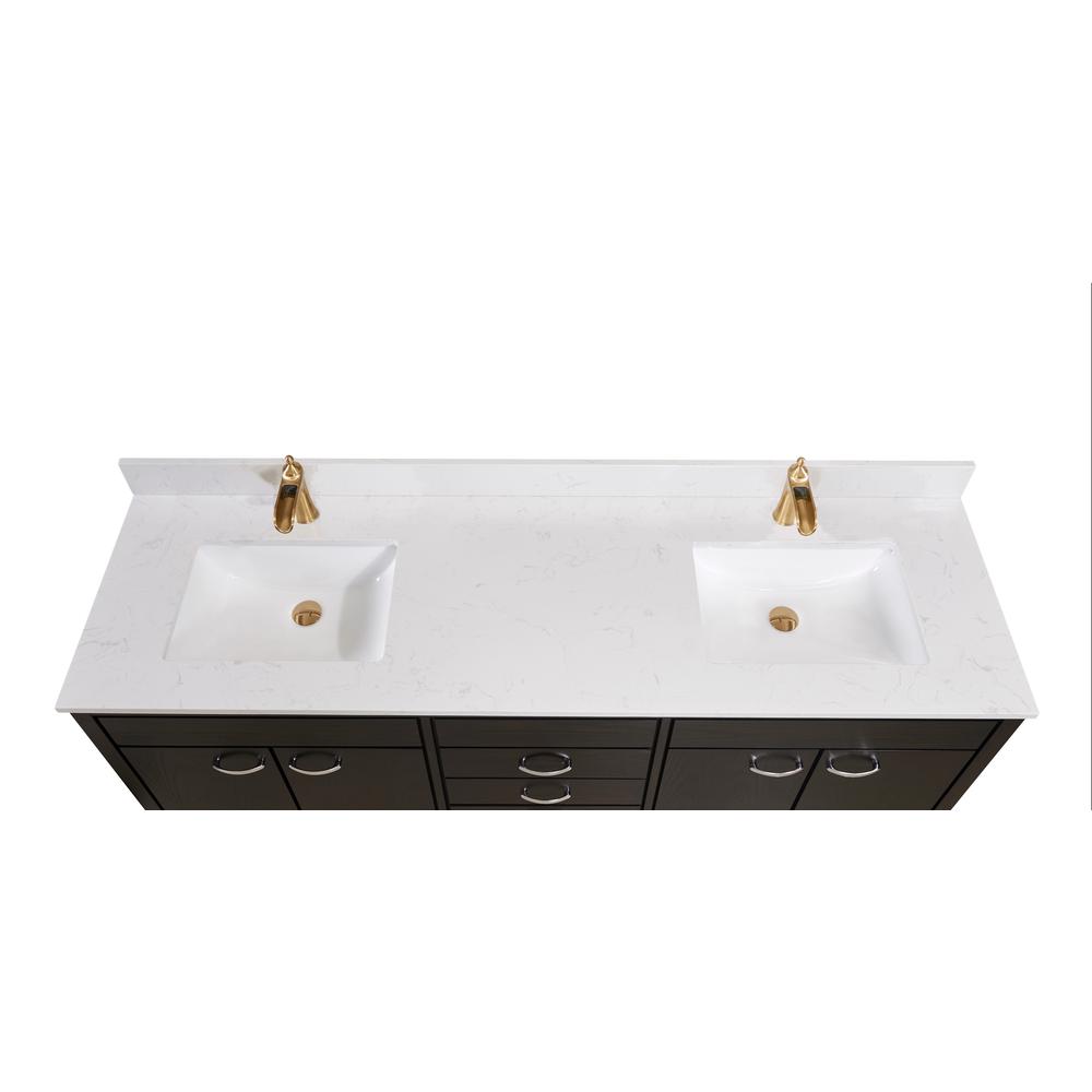 73 in. Composite Stone Vanity Top in Jazz White with White Sink. Picture 9