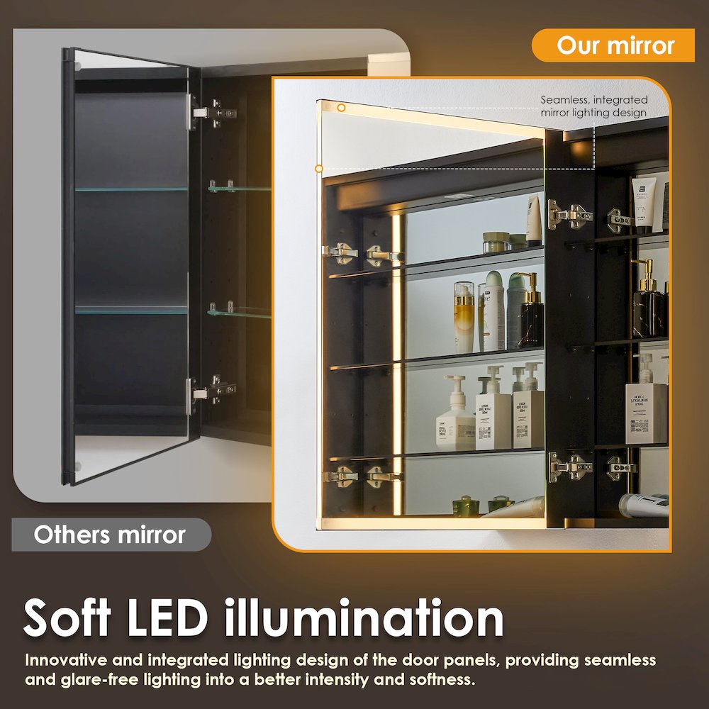 48"x32" Rectangular Bathroom Black Aluminum Mirror Medicine Cabinet. Picture 9