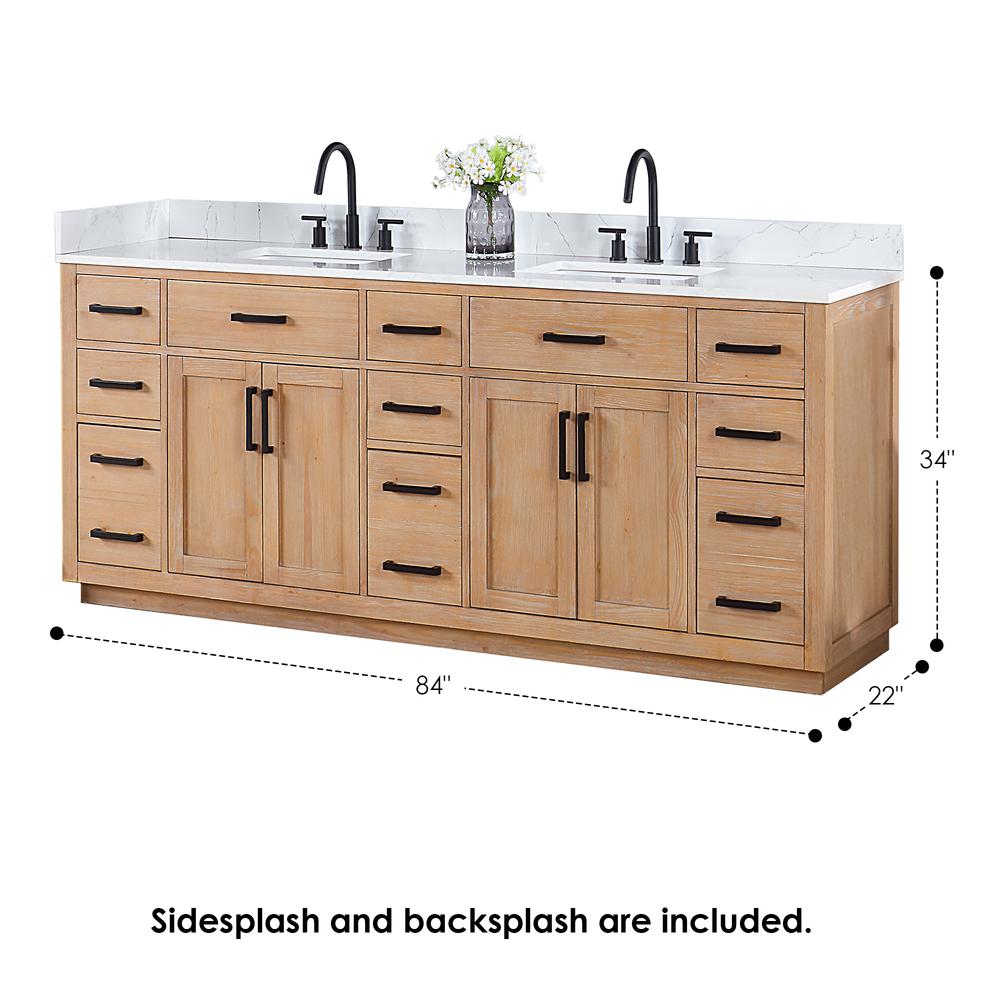84" Double Bathroom Vanity in Light Brown without Mirror. Picture 3