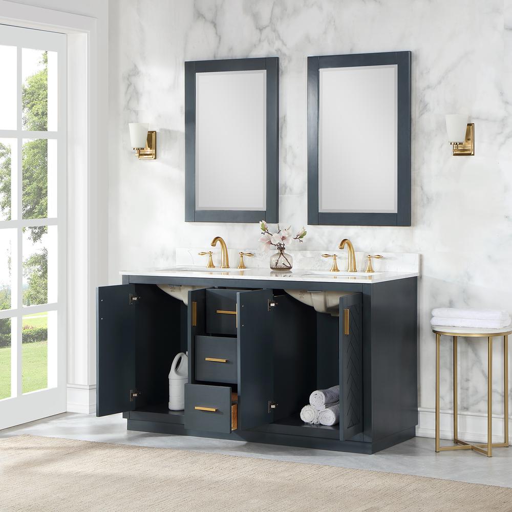 60" Double Bathroom Vanity Set in Classic Blue with Mirror. Picture 5