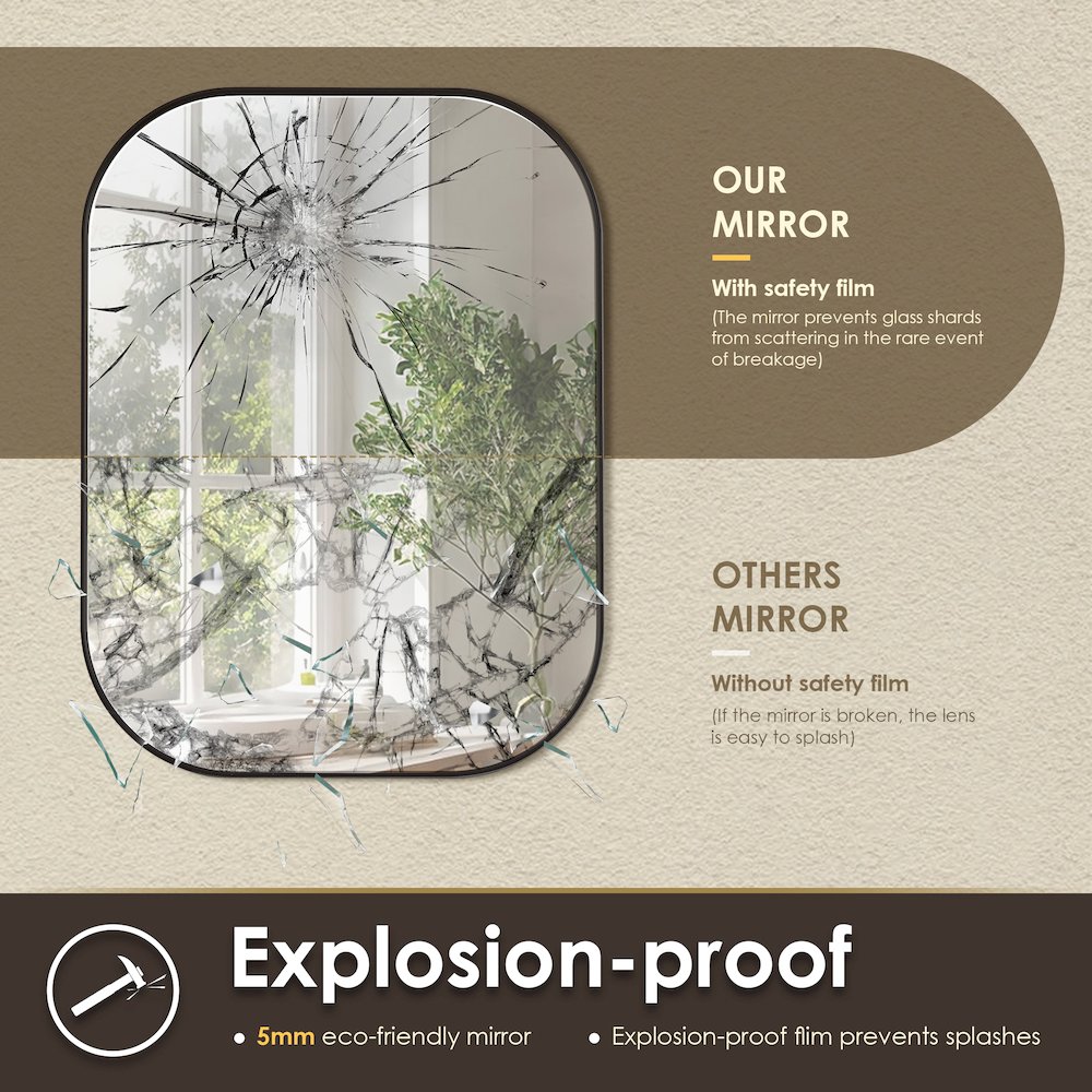 24x32" Rectangular Aluminum Framed in Matte Black Modern Bathroom Wall Mirror. Picture 8