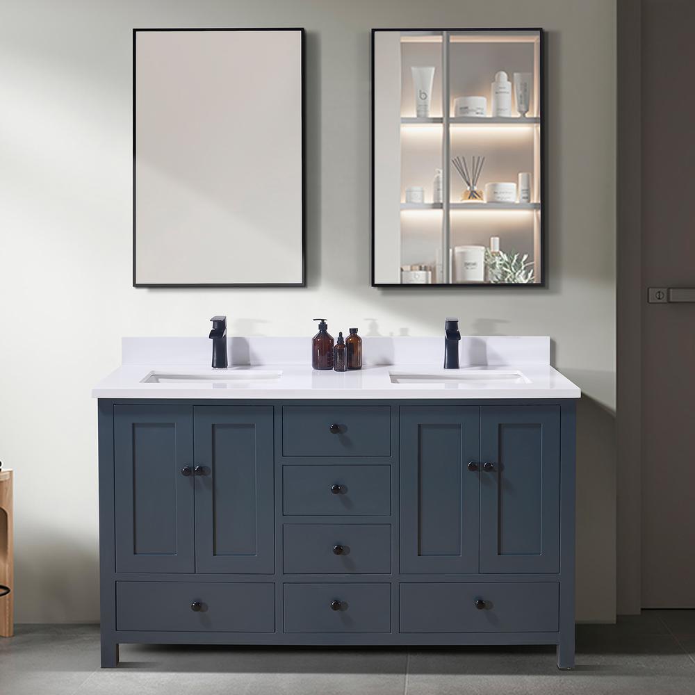 61. in Composite Stone Vanity Top in Snow White with Double White Sink. Picture 9